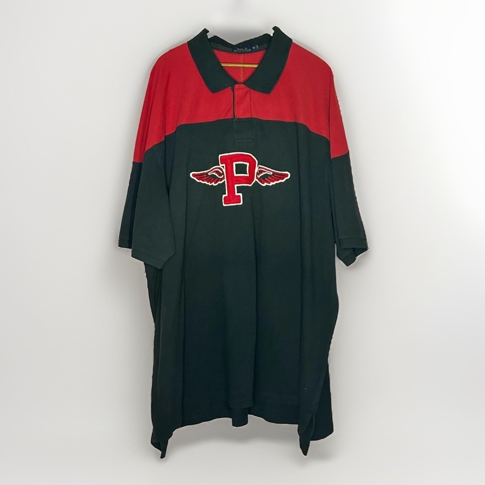 VTG Rare Polo Ralph Lauren 6XB Big Rugby Shirt Black Red Spell Out P Wing Preppy
